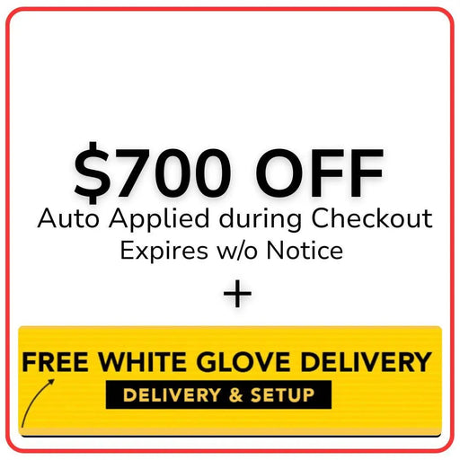 Promotional offer showing $700 off auto applied at checkout with free white glove delivery and professional setup for adjustable bed