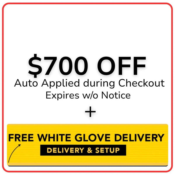 Promotional offer showing $700 off auto applied at checkout with free white glove delivery and professional setup for adjustable bed