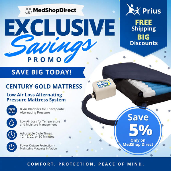 Low Air Loss Alternating Pressure Mattress System for Pressure Sores - 500 lbs Weight Capacity | Prius Century Gold 36" Mattress System