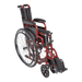 A three-quarter view of the red Ziggo wheelchair in its folded state. The frame is tucked inward, showcasing its compact footprint for easy transport in a vehicle or storage in small spaces.