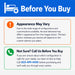 An informational graphic titled 'Before You Buy' with a blue header and two text boxes. The top box says appearance may vary because the bed and/or mattress depend on the customization options.