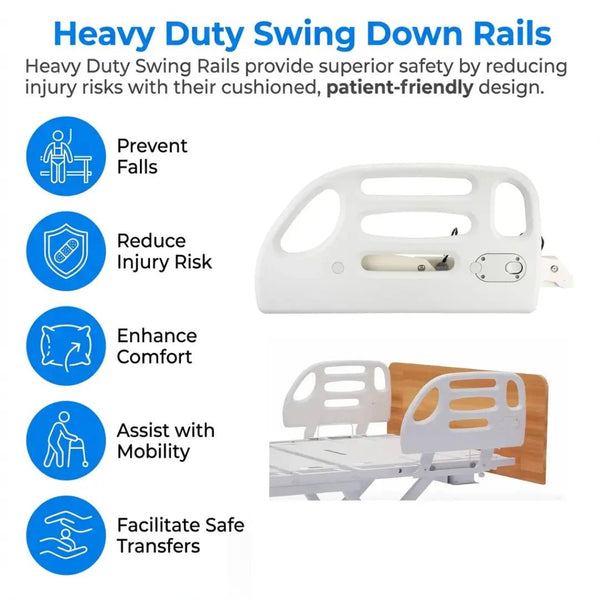 Heavy duty adjustable bariatric hospital bed Emerald Infinity Max 55000 with swing down side rails for patient support and transfers
