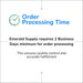 Order processing time notice stating that Emerald Supply processes all orders within 48 hours before shipping to ensure quality control and accurate fulfillment