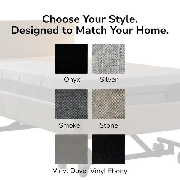 fabric options for ic222 and ic333, onyx, silver, smoke, stone, vinyl dove, vinyl ebony