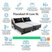 Flexabed Hi-Low SL adjustable bed shown in split configuration with icons highlighting sizes, height adjustment, weight capacity, mattress compatibility, base options, and remote control features
