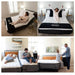 Flexabed Premier adjustable home care bed shown in different positions, including head elevation for reading, flat sleeping position, and assisted standing in a residential bedroom.