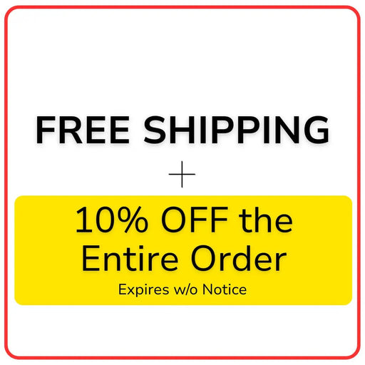 Promotional graphic offering free shipping and ten percent off the entire order, with a note indicating the offer may expire without notice.