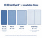 IC30 ActiveX pressure relief mattress available sizes chart with silhouettes: Twin XL 80 by 35 inches, Full XL 80 by 53 inches, Queen 80 by 60 inches, and Dual King 80 by 70 inches