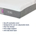 IC30 mattress corner close-up highlighting key features: zip-off washable cover, designed for adjustable beds, flip-free design, firm edge support, and anti-slip base layer