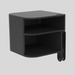The Icare shelf unit consists of two open-front compartments against a plain white background. The top surface is flat with rounded edges and includes a small rectangular cutout, likely for cable management or a bed remote holder.