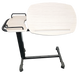 A studio shot of an Icare over bed table isolated on a white background, viewed from a high angle. The "White Ash" wood-grain table surface is in a tilted position.