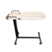 A studio shot of an Icare over bed table isolated on a transparent background. It features a light-colored "White Ash" wood-grain top and a black metal frame with caster wheels.