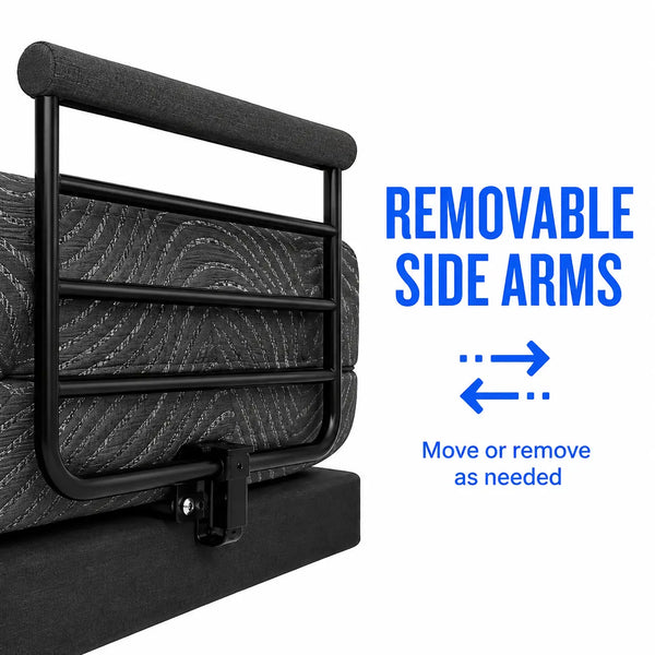 Independence Bed removable side arm rails, move or remove as needed for easy bed transfers