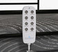 The UPbed Independence Adjustable Bed for Seniors by Journey Health includes a white remote with eight labeled buttons for head, foot, seat, rotate, and sleep functions—great for fall prevention. Shown resting on dark, patterned fabric.