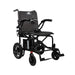 A front three-quarter view of the Journey Air 2026 power chair. It features a sleek black liquid die-cast aluminum frame, memory foam seat and back cushions, and a joystick controller on the right armrest.