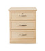 Hamilton Bedside Cabinet three-drawer in maple wood finish with locking top drawer and brushed metal handles