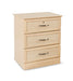 Hamilton Bedside Cabinet three-drawer angled view in maple finish with locking top drawer and brushed metal handles