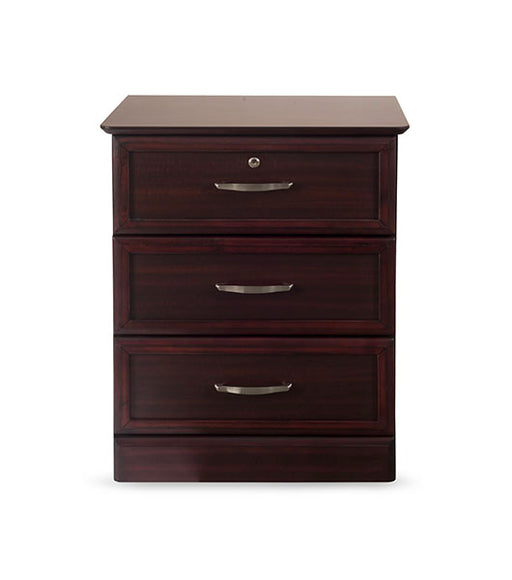 Bedside Cabinet Drawer for Assisted Living Furniture HC-BSC3D in Mahogany finish, front-facing view
