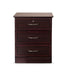 Hamilton Bedside Cabinet three-drawer in mahogany finish with locking top drawer and brushed metal handles