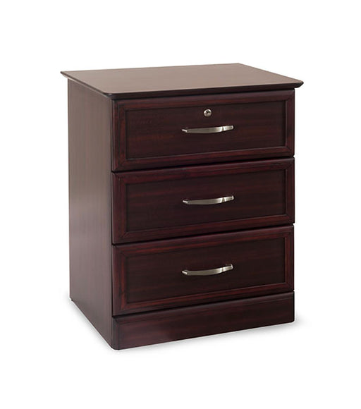 Bedside Cabinet Drawer for Assisted Living Furniture HC-BSC3D in Mahogany finish, front-facing view