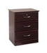 Hamilton Bedside Cabinet three-drawer angled view in mahogany finish with locking top drawer and brushed metal handles