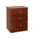 Hamilton Bedside Cabinet three-drawer angled view in cherry finish with locking top drawer and brushed metal handles