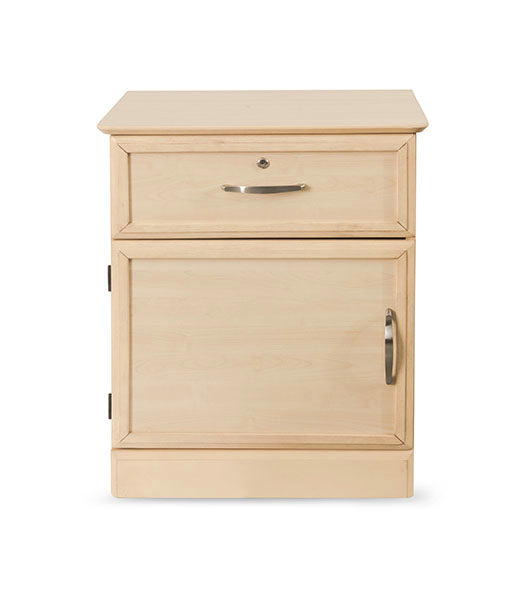 Nightstand Hamilton 1 Drawer & Door with Shelf in Maple Finish with brushed metal handles, front-facing view 