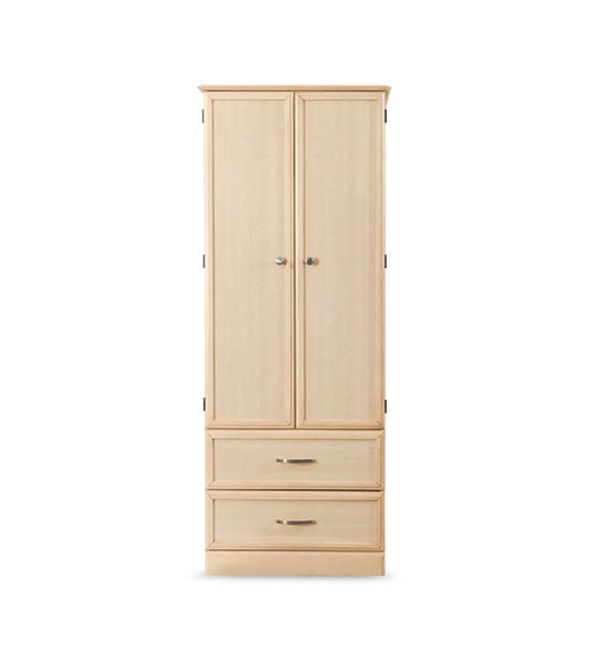 Wardrobe for Assisted Living Furniture 2-Door 2-Drawer in Maple finish