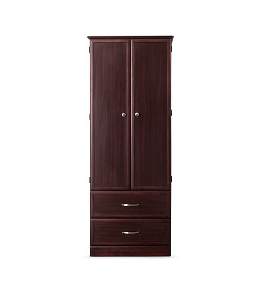 Wardrobe for Assisted Living Furniture 2-Door 2-Drawer in Mahogany finish, front-facing view