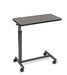 Overbed table with Mahogany top and black steel H-base, angled view against a plain white background