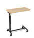 Overbed table with Maple top and black steel H-base, angled view against a plain white background