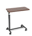Overbed table with Cherry top and black steel H-base, angled view against a plain white background