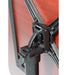 Tilting table mechanism detail showing black metal hinge and support bracket connecting to wooden tabletop surface