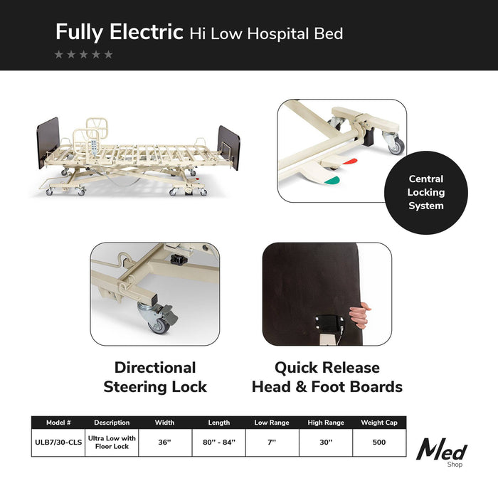 Medacure Ultra Low Hospital Bed ULB7/30-CLS  with Floor Lock System