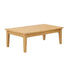 A light natural wood rectangular coffee table with four legs, shown from a three-quarters angle on a plain white background.
