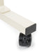 Close-up detail of white table leg with black wheel caster attachment