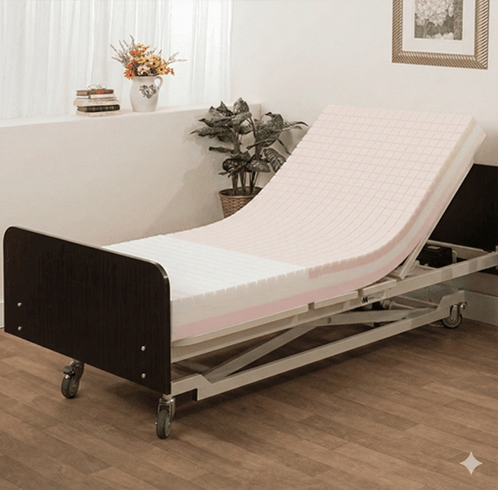 Medacure Proex Extra Long Pressure Redistribution Foam Mattress installed on a hospital bed