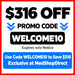 $316 off promotional banner with promo code WELCOME10, exclusive discount at MedShopDirect, limited time offer