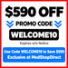 $590 off promotional banner with promo code WELCOME10, exclusive discount at MedShopDirect, limited time offer