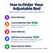How to order the NuLyft 200WF Adjustable Bed — 5-step process: select bed size, choose mattress type, select mattress, add parts and accessories, select delivery option