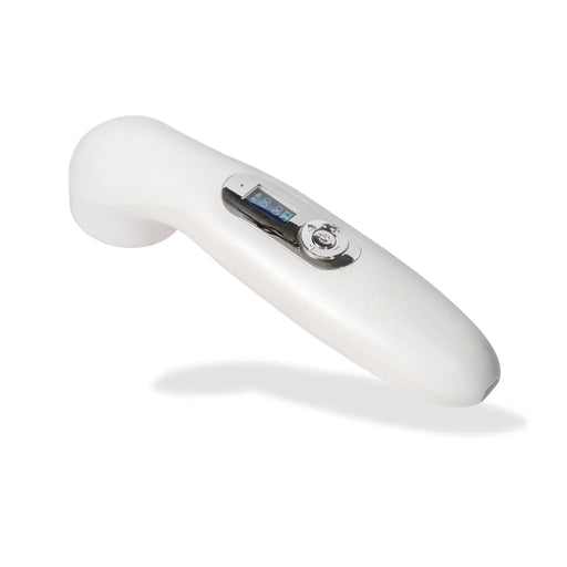Oceanus Stimsonic ultrasound and TENS therapy device positioned at angle showing digital display screen and control interface on handheld unit