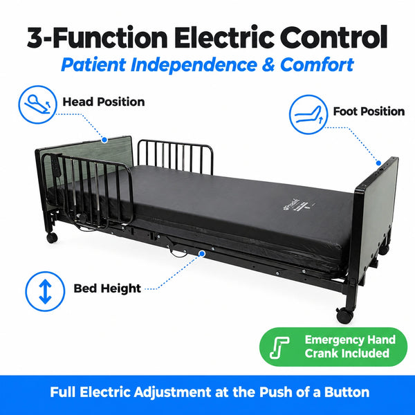 Protekt Akra-FE three-function electric motor system with hand pendant for head, foot, and height adjustment