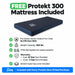 Free Protekt 300 Mattress Included with Protekt Akra-FE Full-Electric Low Bed, 400 lbs weight capacity, fire code compliant, PTSS rail system, stretch nylon cover, 3-year warranty