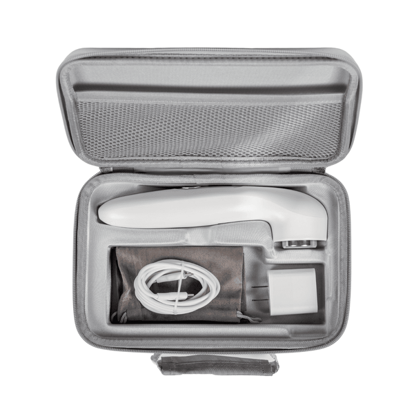 Oceanus Pulsonic Ultrasound Therapy Device neatly stored in light gray carrying case with charger and cable