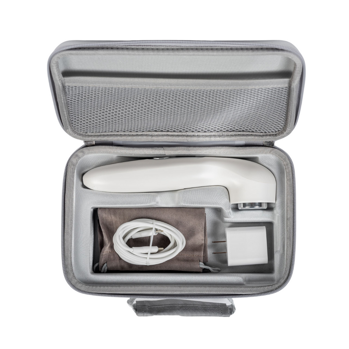 Oceanus Pulsonic Ultrasound Therapy Device neatly stored in light gray carrying case with charger and cable