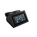 A side-angled view of the Radialspec Neo. The device is a compact, black wedge-shaped unit featuring a large digital display showing "0026," a frequency setting of "10Hz," and a green battery indicator. A black handpiece with a blue applicator tip is docked horizontally on the top-rear cradle. This angle highlights the cooling fan vent on the side panel and the sleek, matte black finish.