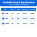 Supernal 3 hospital bed available sizes and specifications chart showing Twin (38 x 80 inches, 400 lbs capacity), Full (53 x 80 inches, 500 lbs capacity), and Queen (60 x 80 inches, 500 lbs capacity) with frame weights