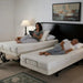 Transfer Master Supernal 3 dual king setup with two synchronized beds in residential bedroom. One bed is elevated higher for personal preference. 