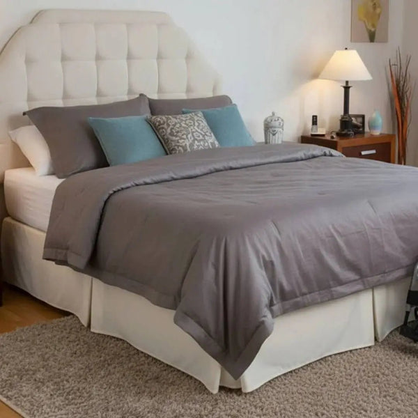 Transfer Master Supernal 3 adjustable bed with grey bedding styled in modern bedroom setting
